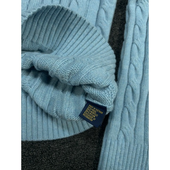 Polo Ralph Lauren Cable Knit Sweater Women's XL Teal Blue 1/4 Zip Pony Wool - Picture 5 of 7